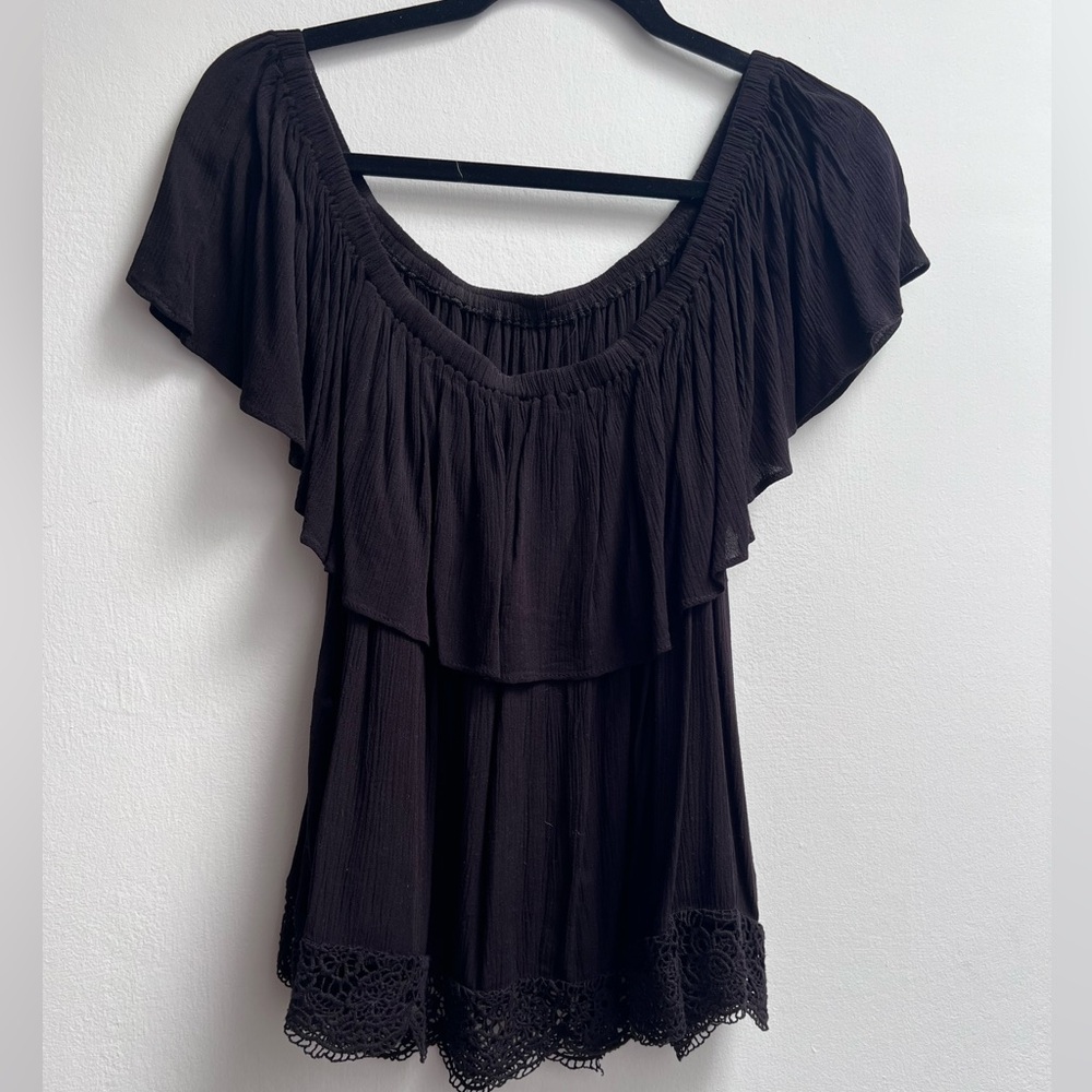 Off the Shoulder Black Ruffle Top